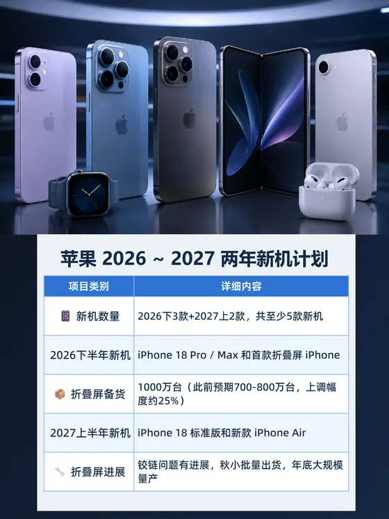 苹果 2026 ~ 2027 两年新机计划