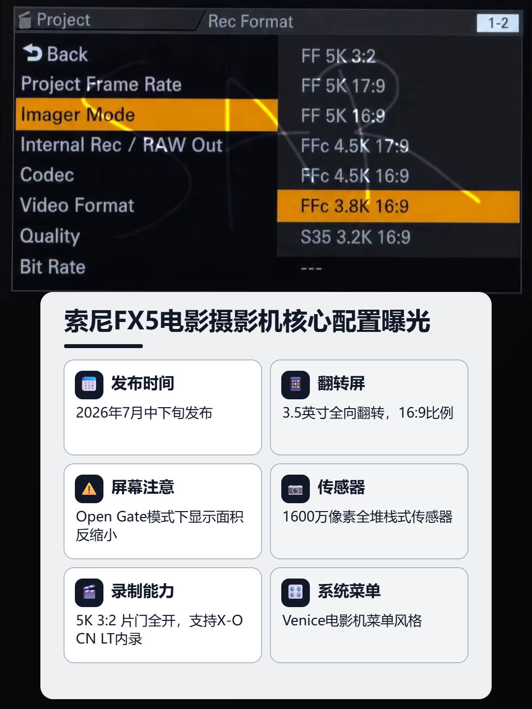 索尼FX5电影摄影机核心配置曝光 信息图
